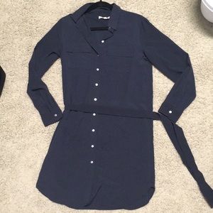 Loft navy button down shift dress